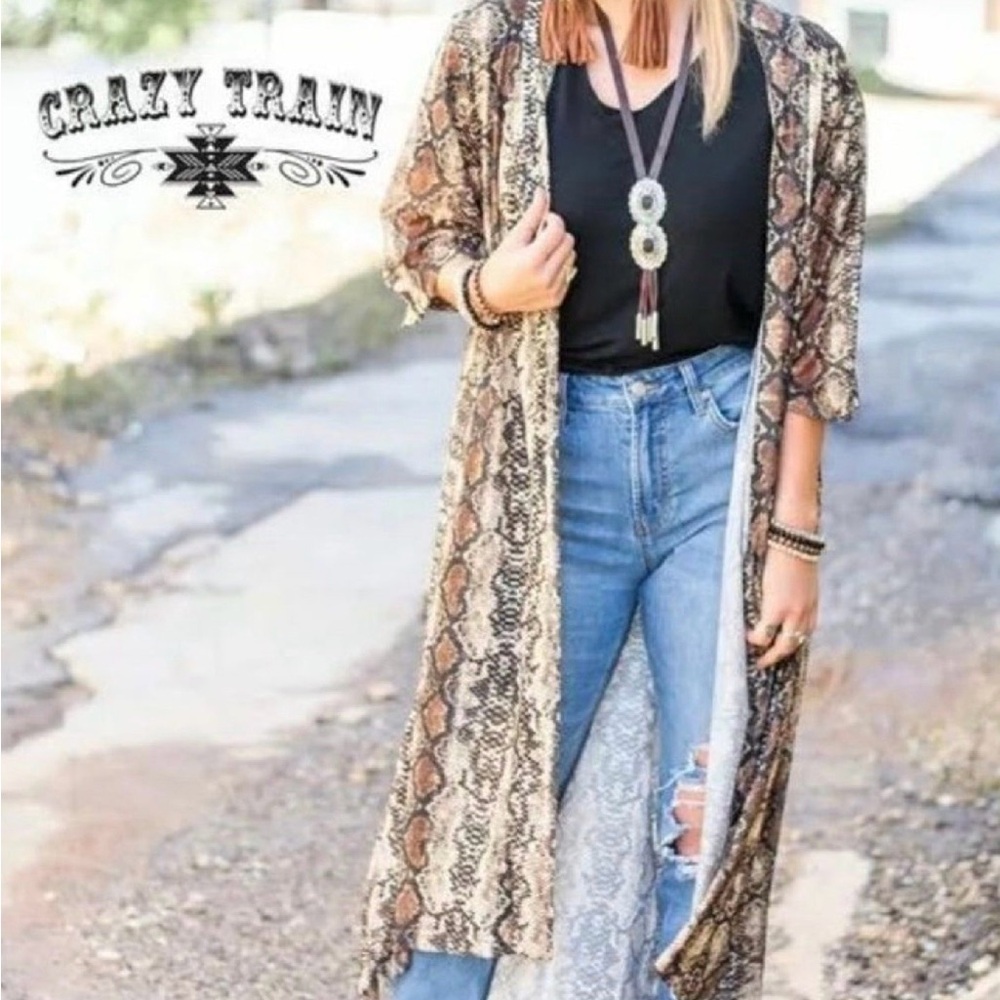 Crazy Train Python Snake Print Sheer Duster Kimon… - image 7